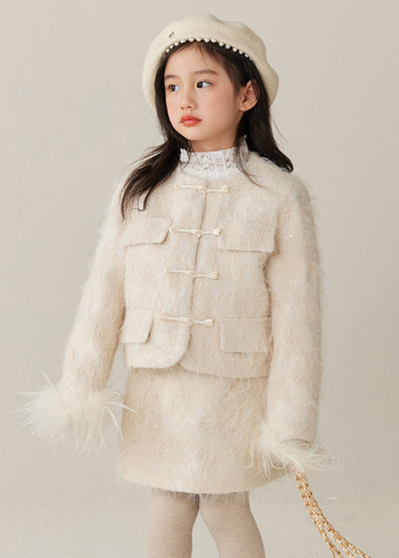 Beige O-neck Patchwork Parka and Skirts Two Pieces Set Spring