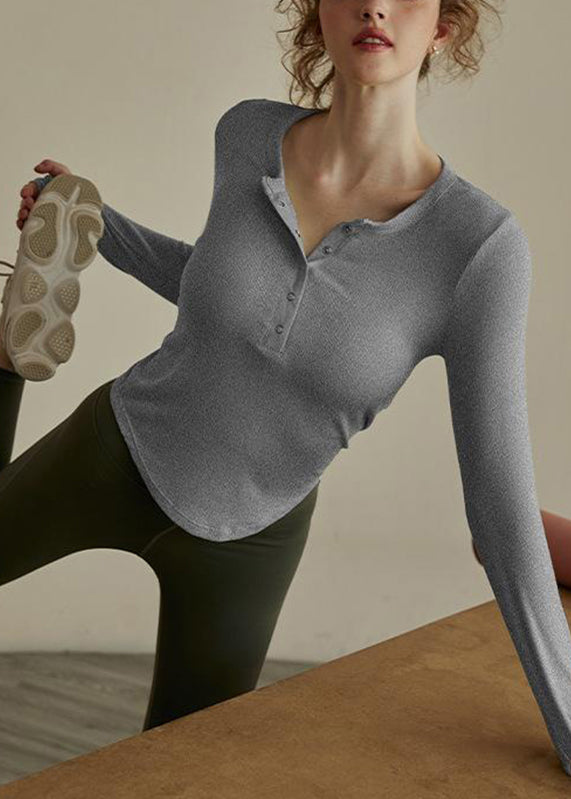Slim Fit Green Patchwork Button Yoga Top
