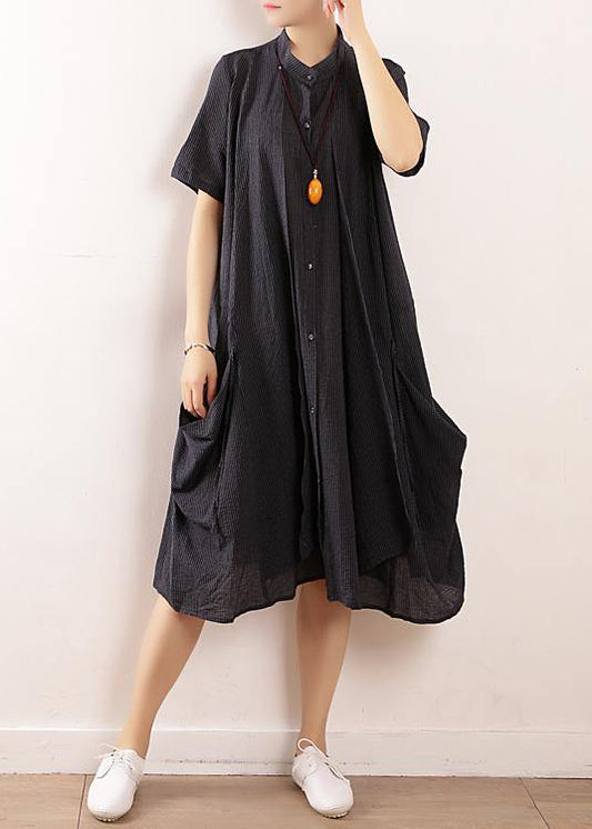 French Navy Linen Cotton Soft Surroundings Wardrobes Short Sleeve Maxi Summer Dress