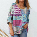 Women's Floral Art Print Cotton And Linen Casual Shirt elevenforest