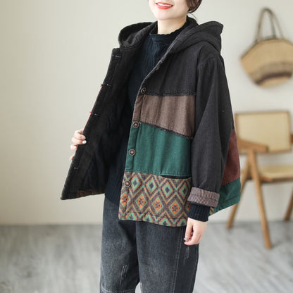 Padded Thick Loose Colorblock Denim Jacket