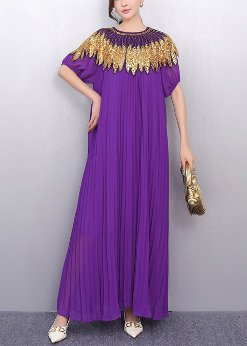 Purple Sequins Chiffon Tunic Party Dress Summer