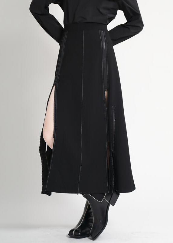 Black High Waist Side Open a Line Skirts Summe