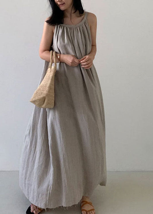Diy Beige Cold Shoulder Linen Dress Sleeveless