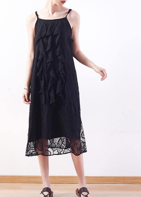 Black Lace Tunics Fine Design Sleeveless Art Summer Dresses