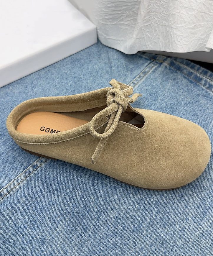 Comfy Green Suede Splicing Slippers Lace Up