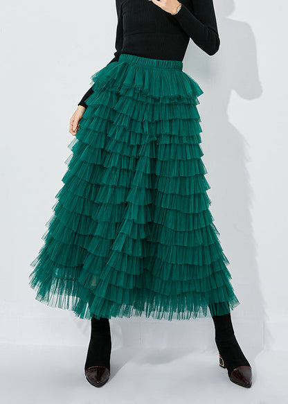 Blackish Green High Waist Layered Tulle Skirts Summer