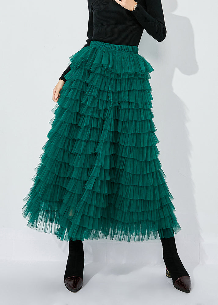Blackish Green High Waist Layered Tulle Skirts Summer