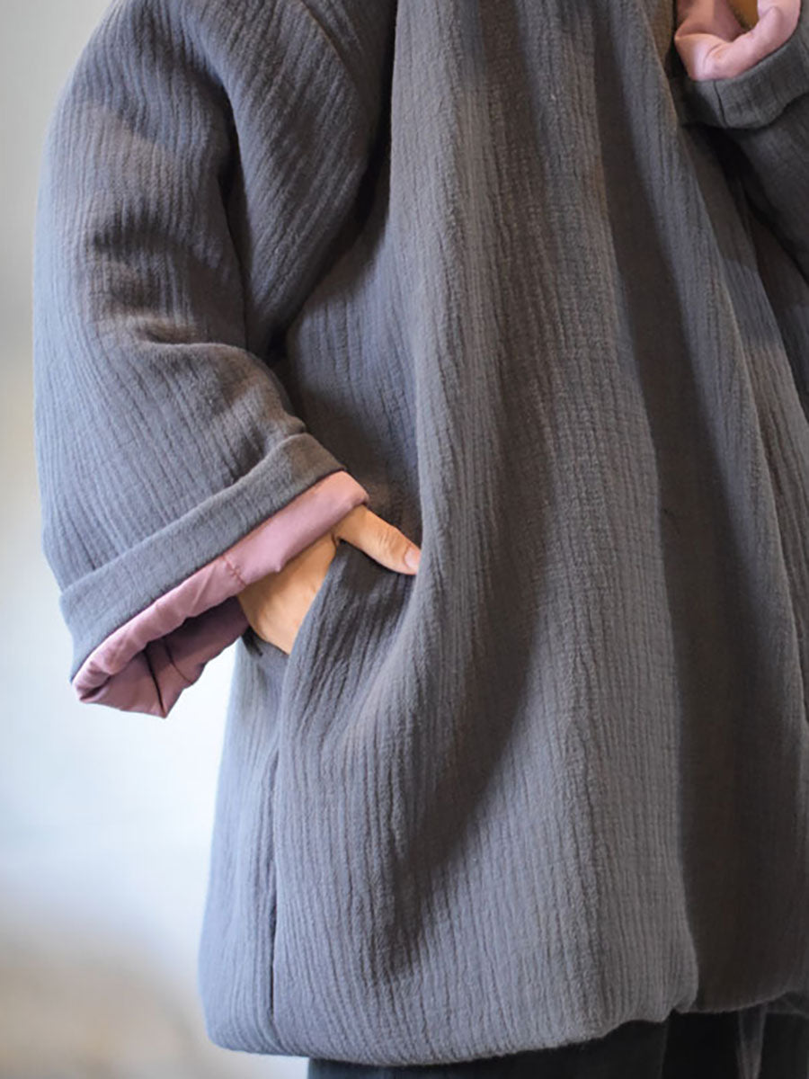 Winter Chinese Style Drawstring Linen Cotton Coat