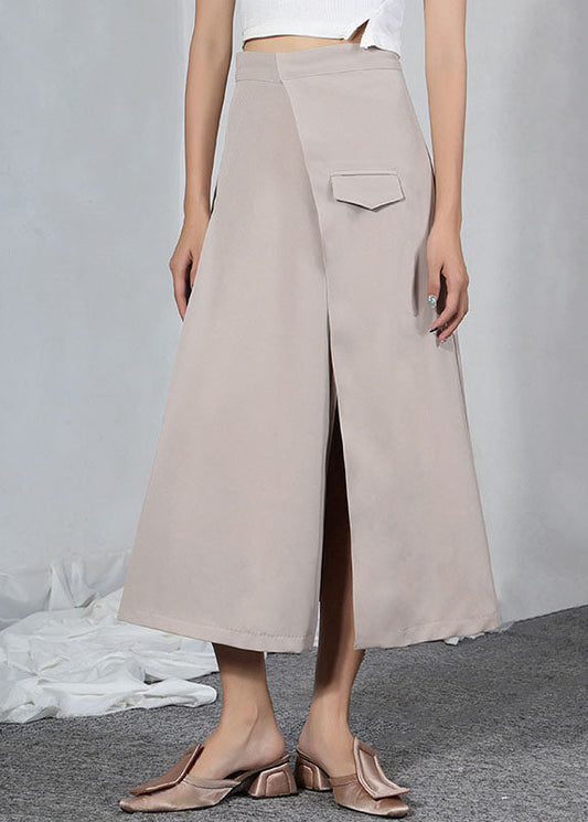 Khaki Asymmetrical Design Summer a Line Skirt