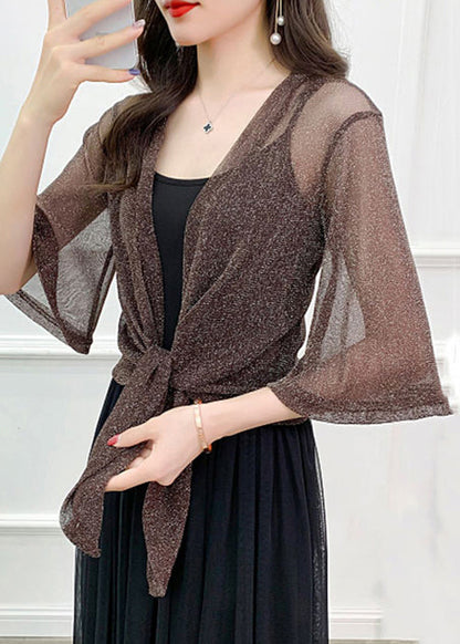 Simple Coffee Bright Silk Tulle Cardigan Summer