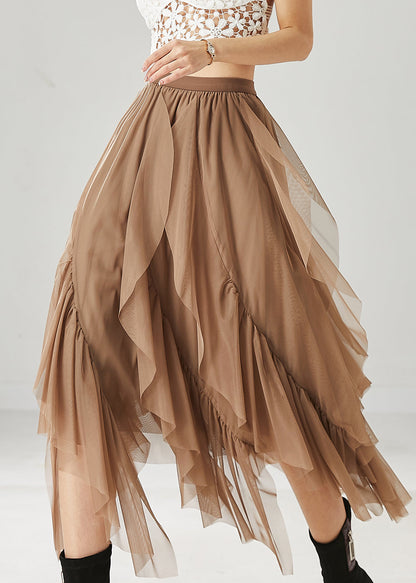 Khaki Layered Ruffleds Chiffon Skirt Summer