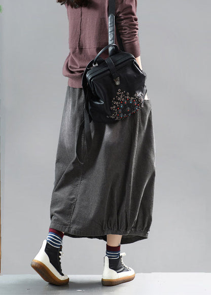 Grey Black Wrinkled Patchwork Corduroy Skirts