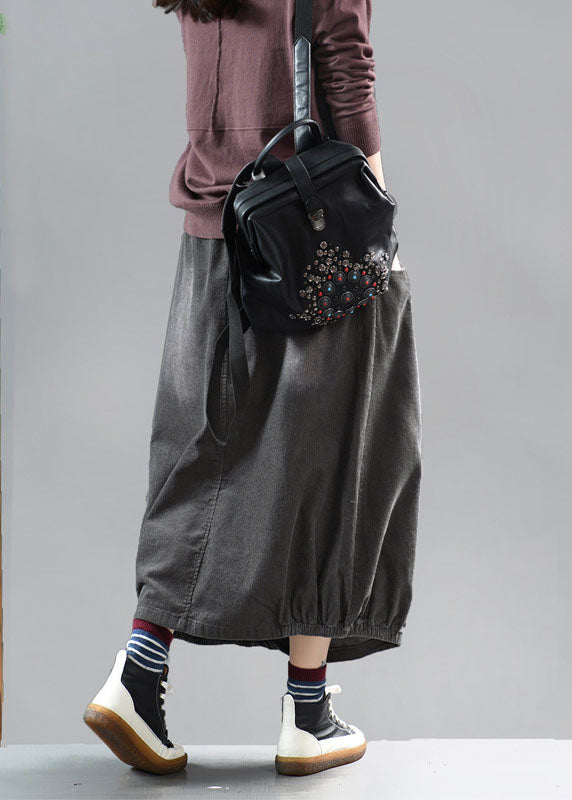 Grey Black Wrinkled Patchwork Corduroy Skirts