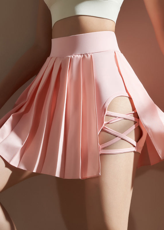 Pink Hollow Out Tennis Skirts