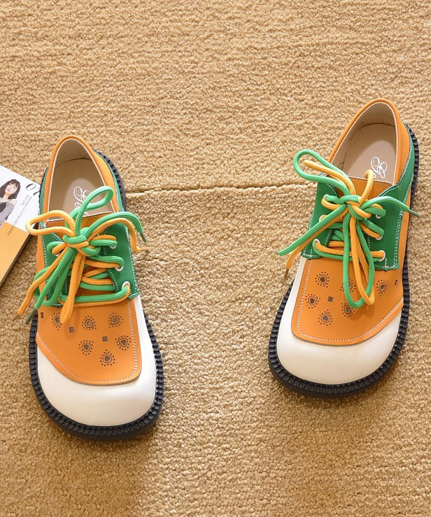 Orange Lace Up Splicing Comfy Flat Shoes for