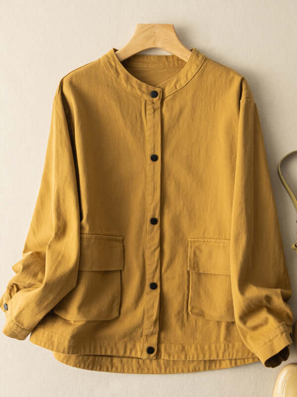 Natural Fabric Single-breasted Minimalist Style Coat With Pockets
