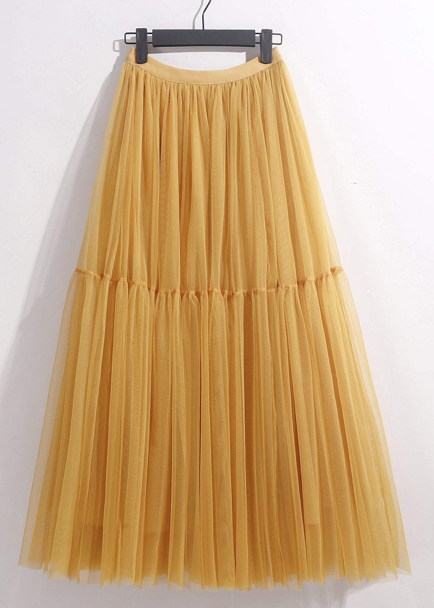 Yellow Wrinkled Elastic Waist Tulle Skirt Summer