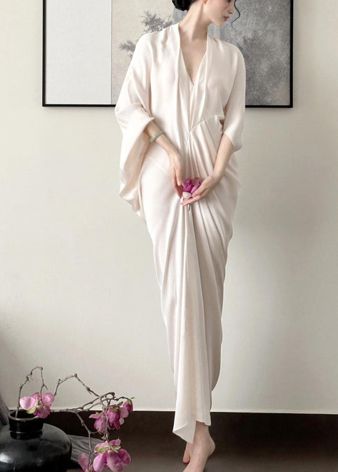 Apricot Backless Ice Silk Wraped Dress Summer