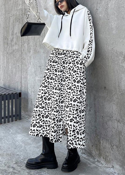 Retro Fried Street Leopard Print Bodysuit Two Piece Skirt