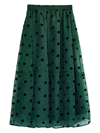 Dot Double Layers Elastic Waist Skirt