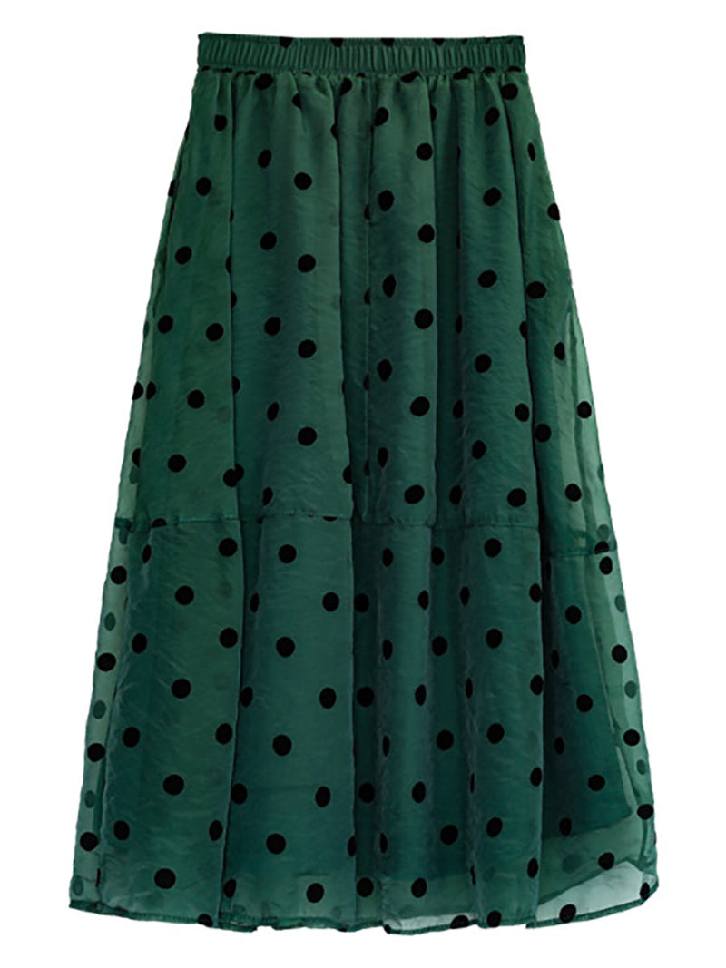 Dot Double Layers Elastic Waist Skirt