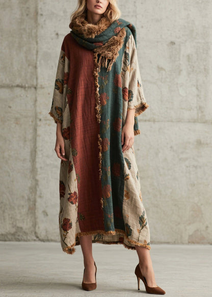Colorblock Oversized Patchwork Faux Fur Maxi Dresses Bracelet Sleeve