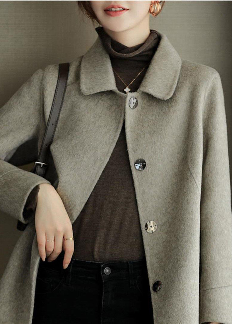 Grey Peter Pan Collar Silm Fit Woolen Coat Fall