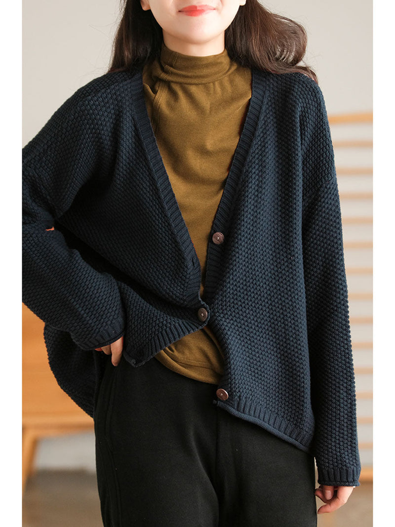 Winter Artsy Knitted Button Hemming Sweater