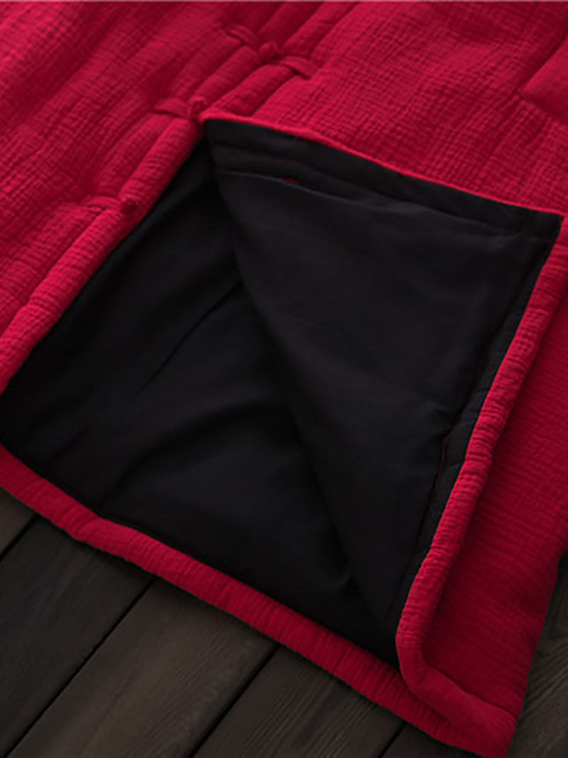 Winter Frog Pocket Hooded Long Coat