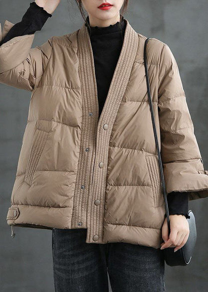 Red V Neck Button Thick Winter Duck Down Jackets