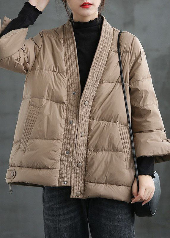 Black V Neck Button Thick Winter Duck Down Jackets