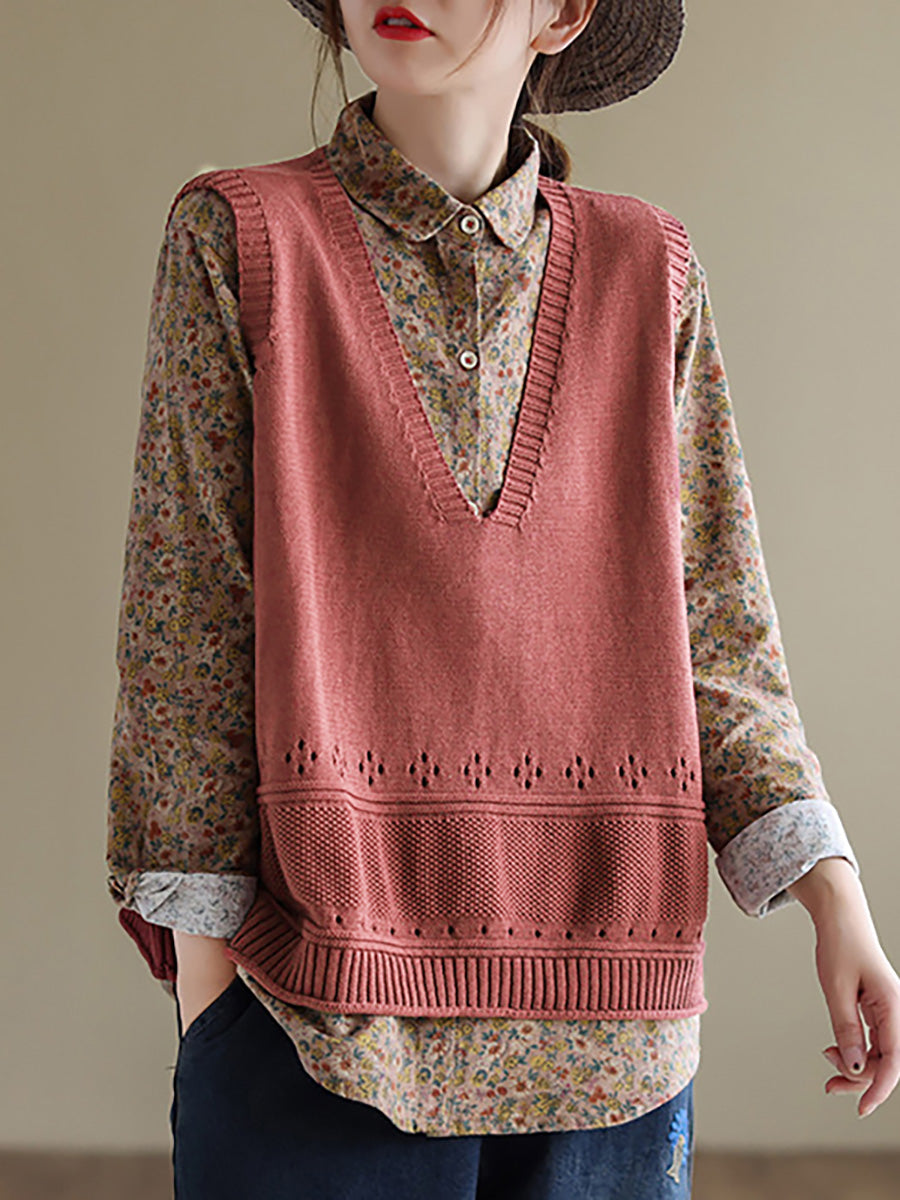 Knitted Hollow Out Color Sweater Vest Top