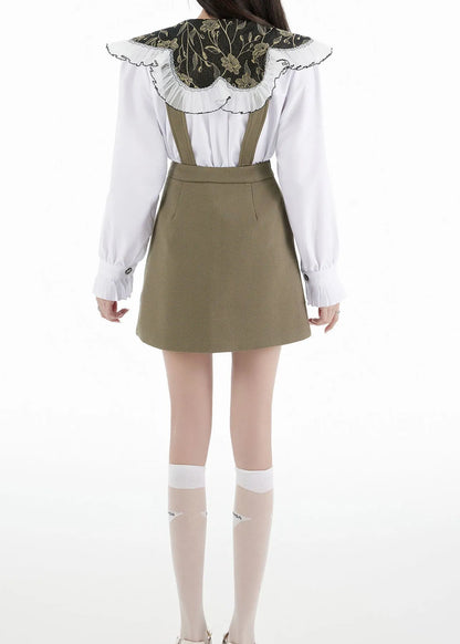 White Peter Pan Collar Shirts Tops and Skirts Cotton Two Pieces Set Spring