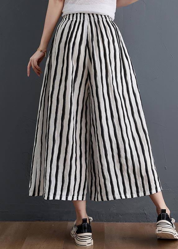 Black White Striped Wide Leg Pants Summer Cotton