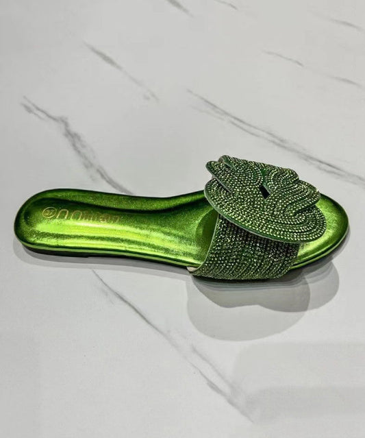 Summer Boutique Green Slide Sandals Zircon