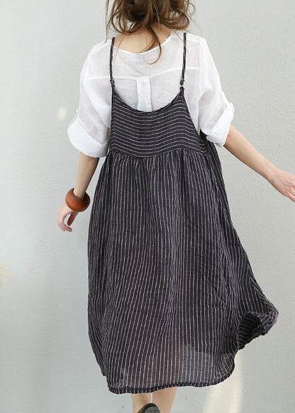 Chiffon Suspender Dress Summer Striped Midi