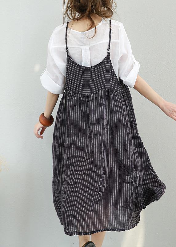 Chiffon Suspender Dress Summer Striped Midi Skirt