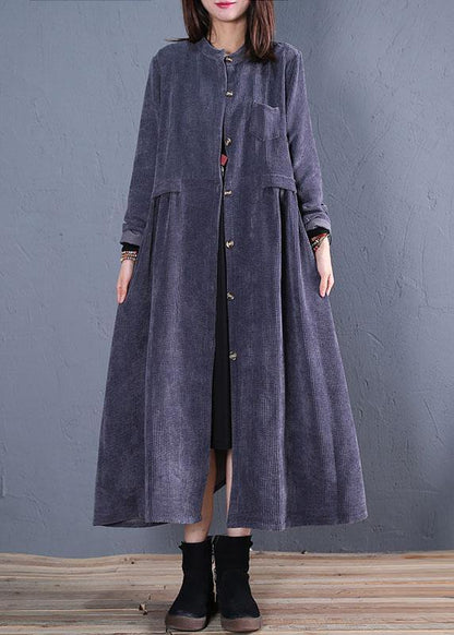 Fine Navy Coats Fall O Neck Pockets Long Coat