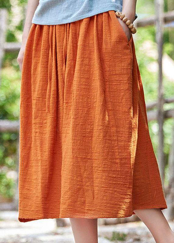 Retro Cotton and Hemp Baggy Thin Tight Waist Skirt