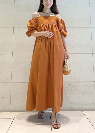 Orange Cold Shoulder Cotton Vestidos Dresses Summer