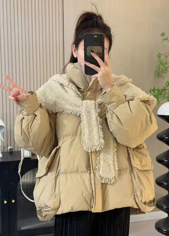 Fashionable Pink Knitted Shawl Two-piece Duck Down Jacket Winter