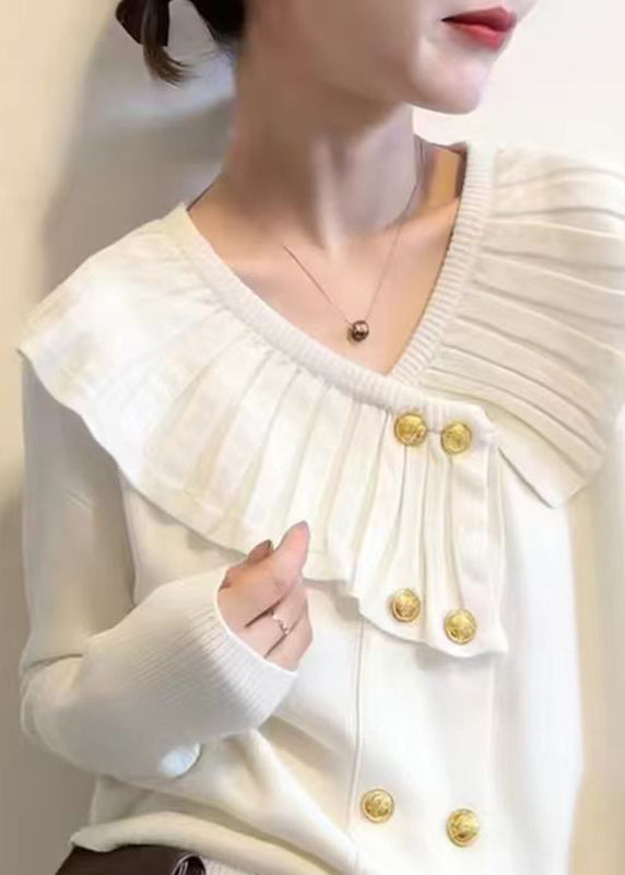 White V Neck Cotton Knit Sweater Spring