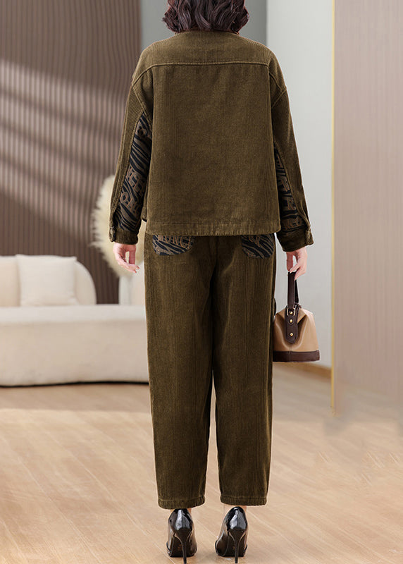 Red Tops and Pants Corduroy Warm Fleece Sets 2 Pieces Spring