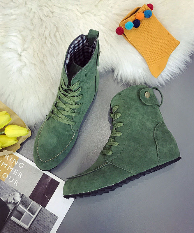 Rose Lace Up Splicing Flat Boots Suede