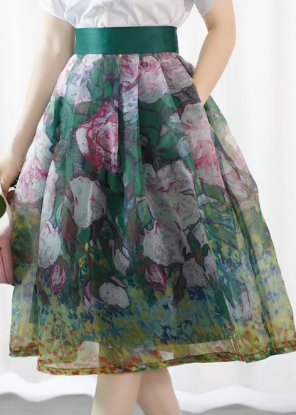 Original Design Print Silk Cotton a Line Skirt Summer