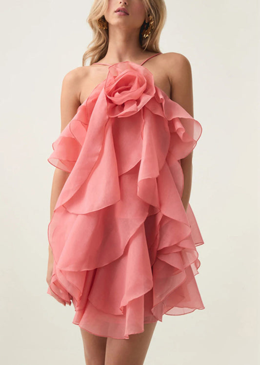 Orange Cotton Sleeveless Spaghetti Strap Dress Cold Shoulder