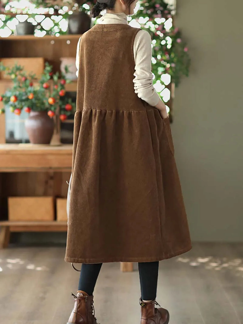 Corduroy Button Vest Dress