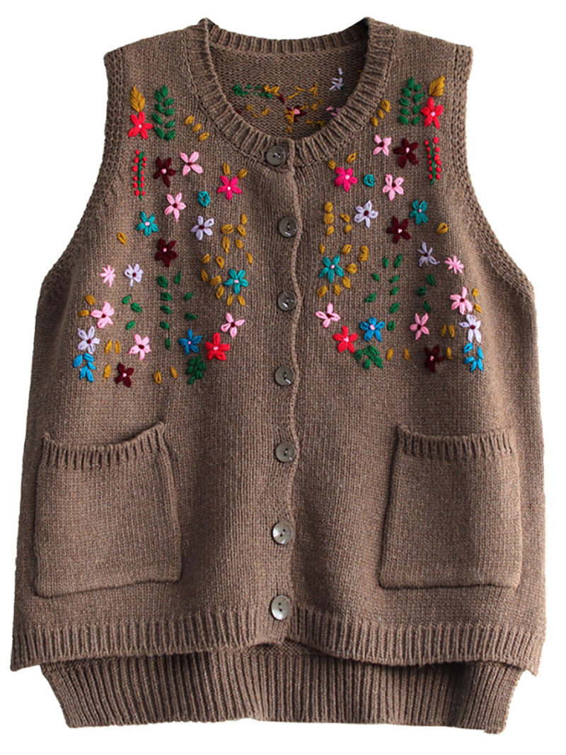 Embroidery Cotton Baggy Cardigan Vest
