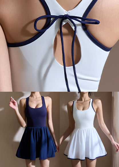 White U Neck Hollow Out Tennis Dress Workout Summer